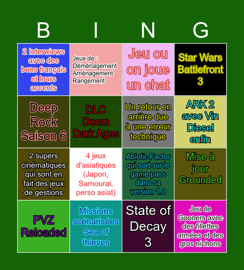 Xbox Showcase Tom Bingo Card