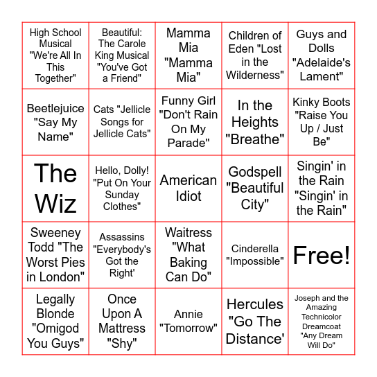 MUSICAL BINGO Card