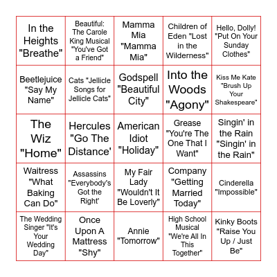 Musical Bingo Card