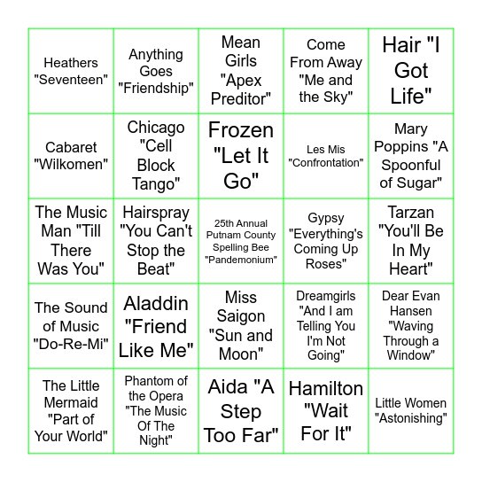 MUSICAL BINGO Card