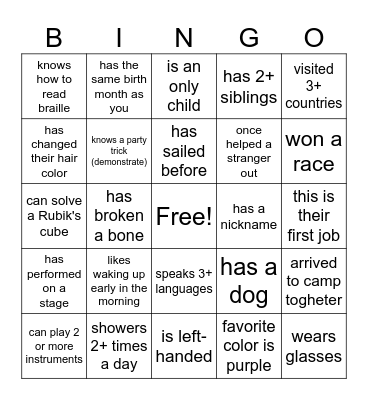 FIND A PERSON THAT Bingo Card