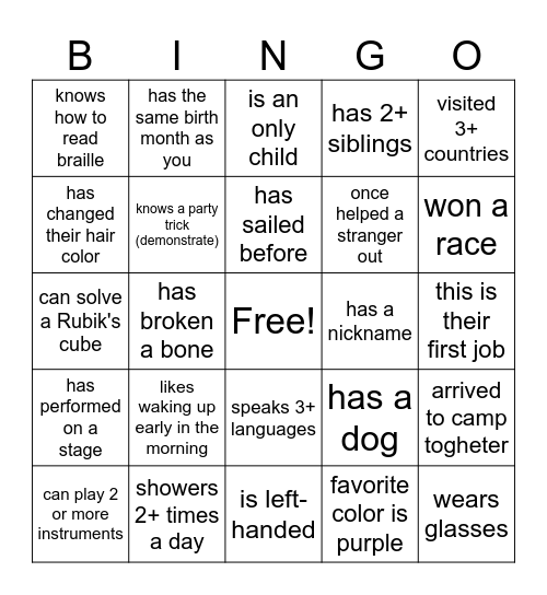 FIND A PERSON THAT Bingo Card