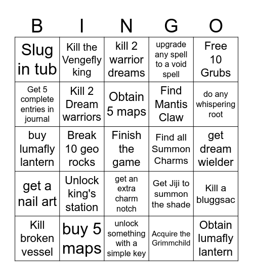 Hollow Knight Bingo Card