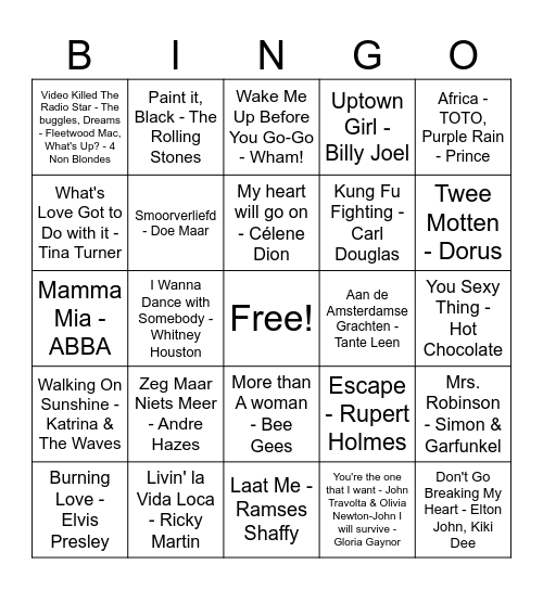 LIEDJES VAN TOEN Bingo Card