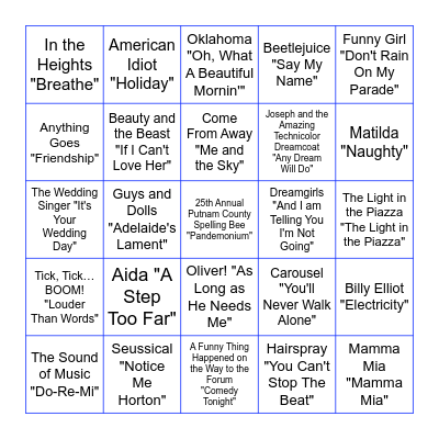 Musical Bingo C Bingo Card