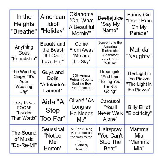 Musical Bingo C Bingo Card