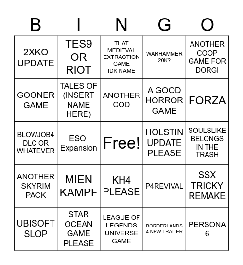 XBOX SHOWCASE Bingo Card