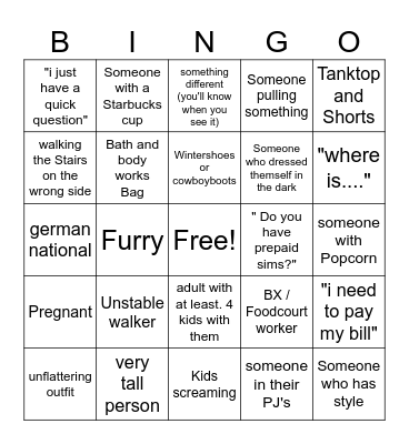 BX Bingo Card
