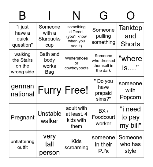 BX Bingo Card