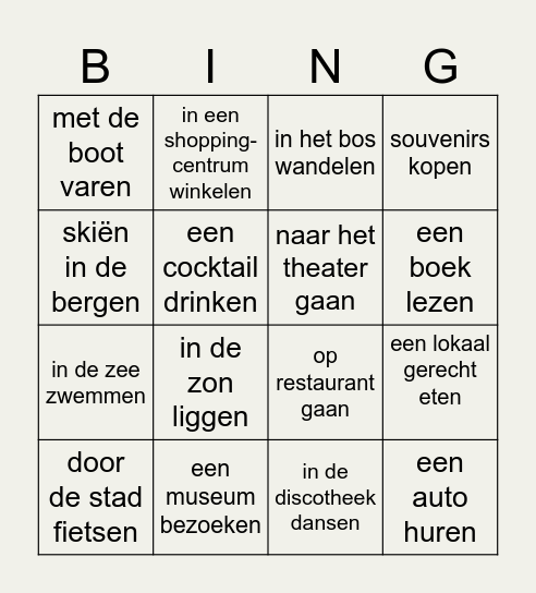 Heb jij/ben jij tijdens jouw laatste reis ... ? Bingo Card