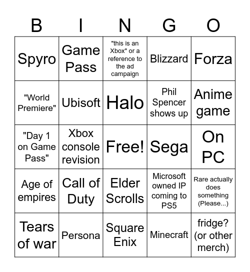 xbox bingy Bingo Card