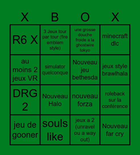 Xbox game pass Bingo Card