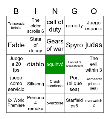 XBOX SHOWCASE Bingo Card