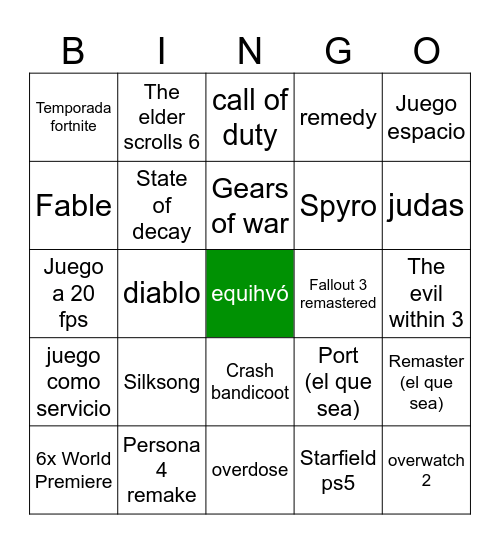 XBOX SHOWCASE Bingo Card
