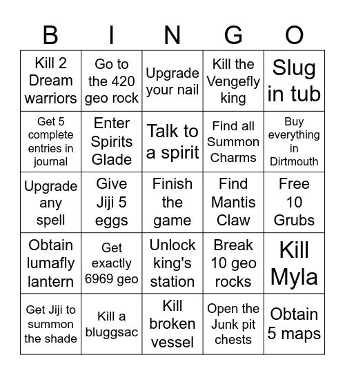 Hollow Knight Bingo Card