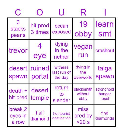 couriway bingo (no reset) Bingo Card