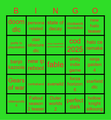 Xbox Games Showcase 2025 Bingo Card
