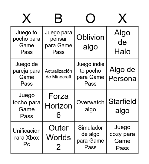 Xbox Showcase 2025 Bingo Card