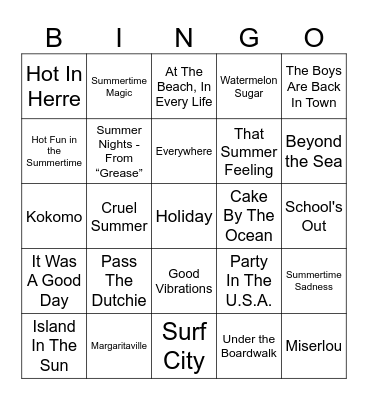 SIBINGO: SUMMERTIME Bingo Card