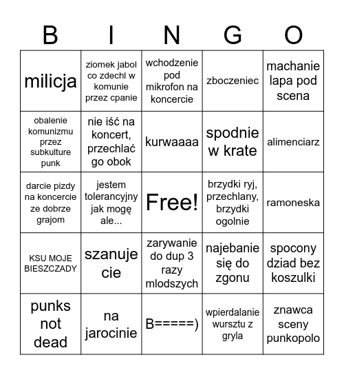 Stare dziady punk 77 bingo Card