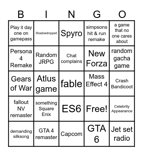 Untitled Bingo Card