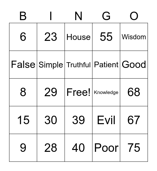Number Bingo 1-75 Bingo Card