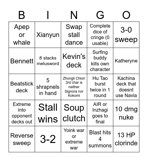AstraNox Knockout Bingo Card