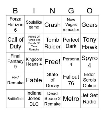 Xbox Showcase Bingo Card