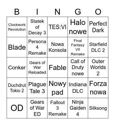 Xbox Showcase 2025 Bingo Card
