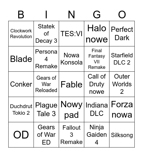 Xbox Showcase 2025 Bingo Card