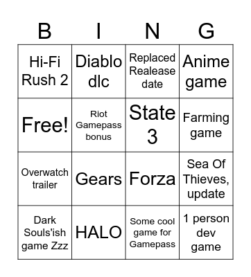 XBOX SHOWCASE - FRONK Bingo Card