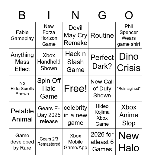 xbox Bingo 2025 Bingo Card