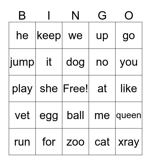 Beginning Sounds Bingo Card