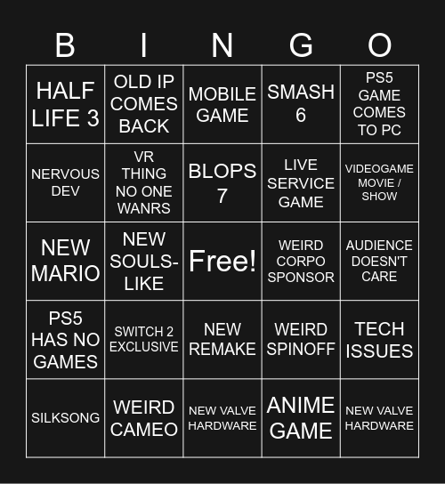 Game Show 2025 Bingo Card