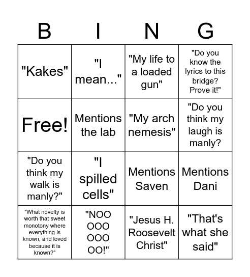 Lil Neef Roast Bingo Card