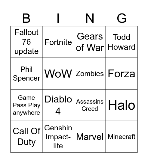 Untitled Bingo Card