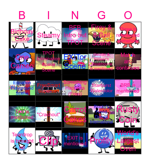 BFDI:TPOT 18 Bingo Card