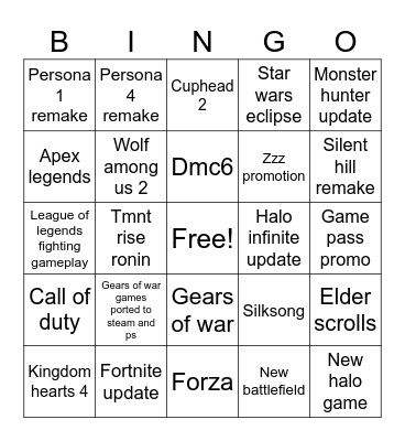 Xbox showcase Bingo Card