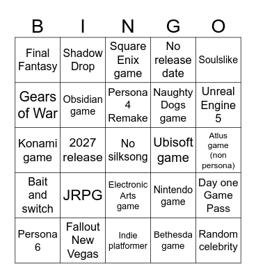 Xbox Showcase 2025 bingo Card