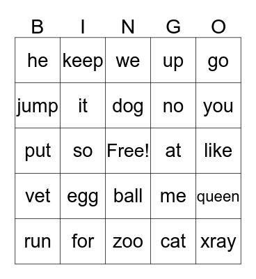 Beginning Sounds Bingo Card