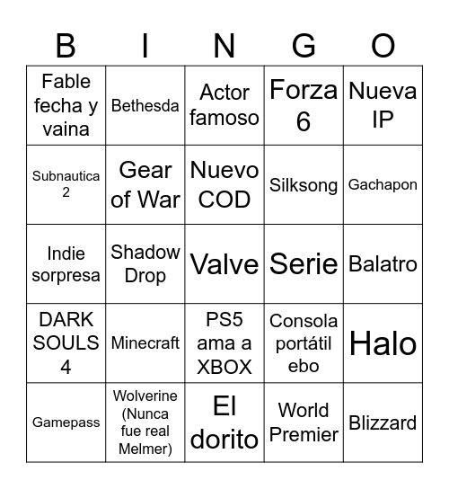 XBOX SHOWCASE Bingo Card
