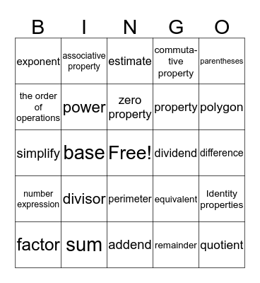 Ch. 1/2 vocabulary Bingo Card