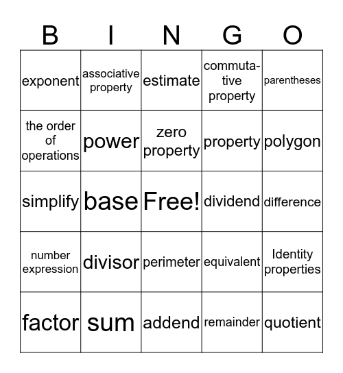 Ch. 1/2 vocabulary Bingo Card