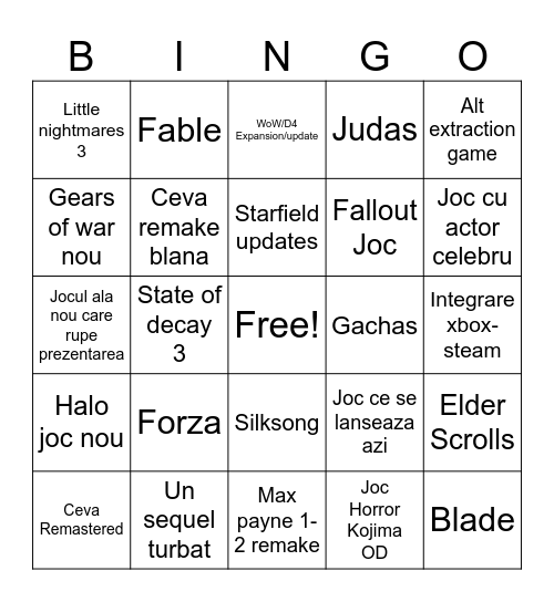 Xbox Showcase 2025 Bingo Card