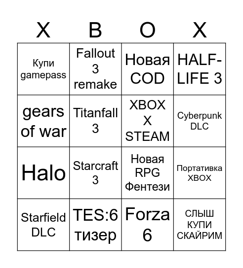 XBOX GAME SHOWCASE Bingo Card