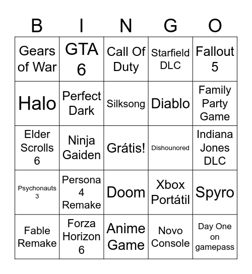 Xbox Game Showcase 2025 Bingo Card