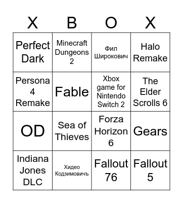 Xbox Showcase 2025 Bingo Card