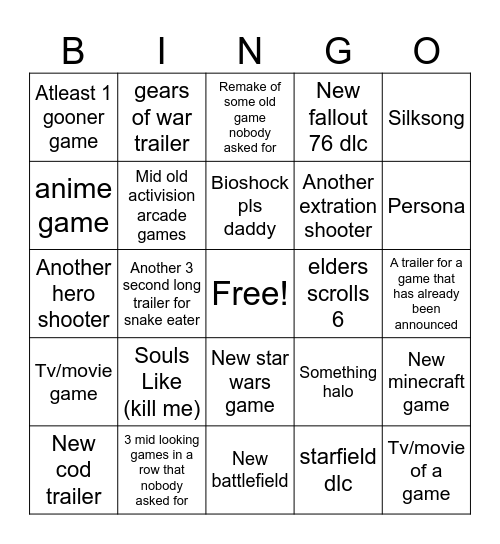 Xbox Direct Bingo Card