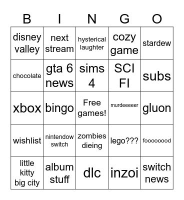vixella bingo Card