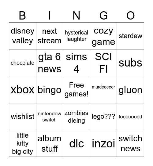 vixella bingo Card